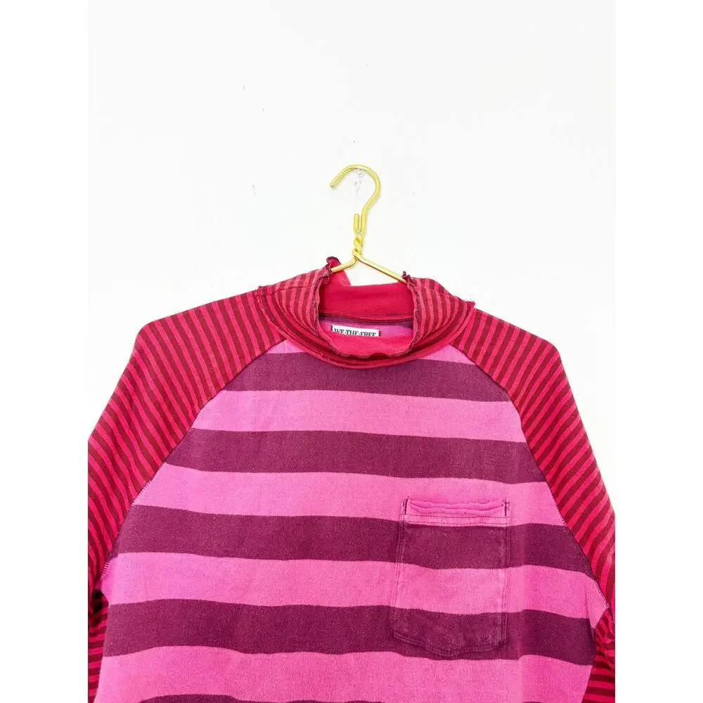 Free People We The Free Punk Playful Tee Size Medium Pink Red Stripes Emo